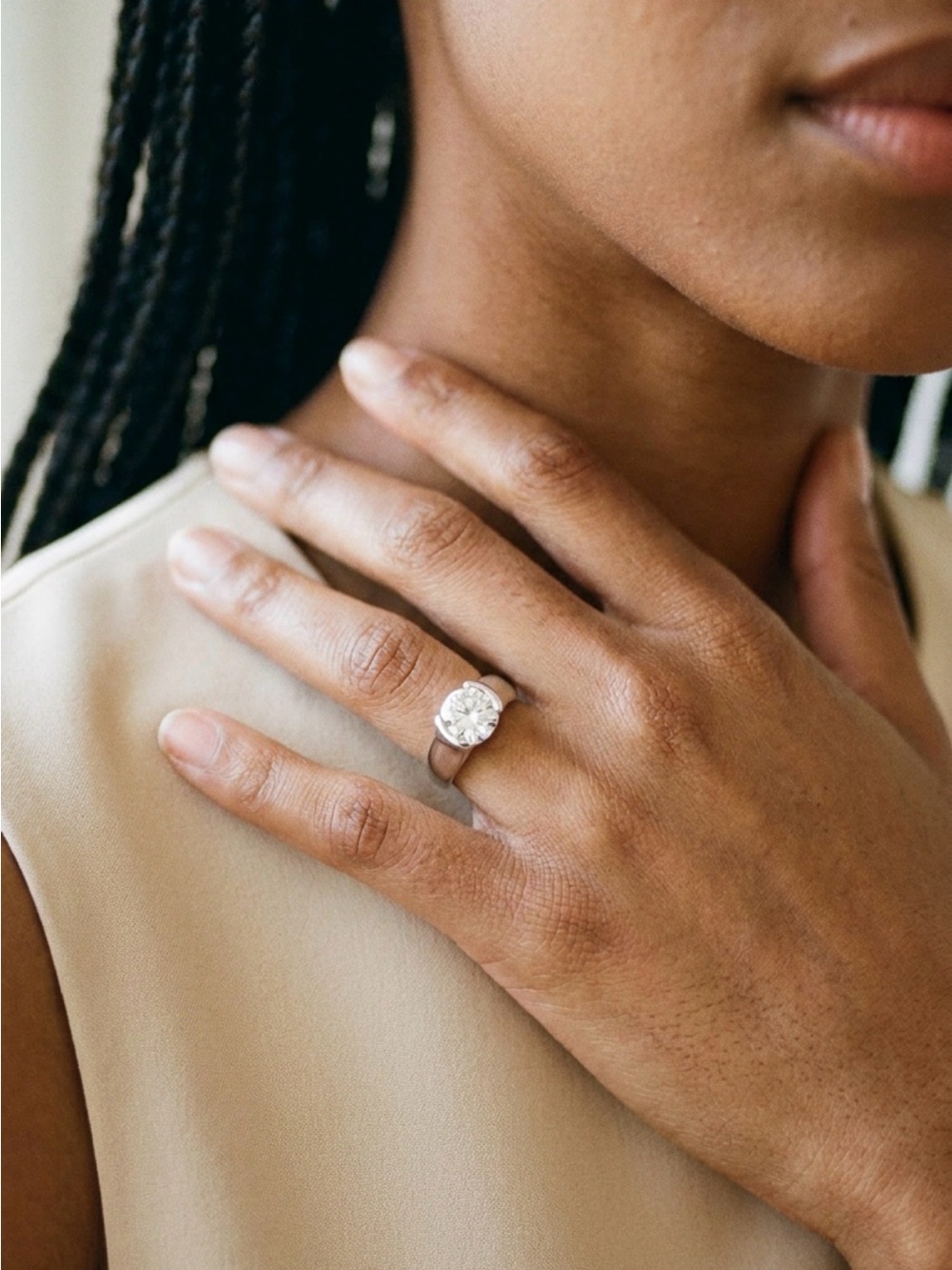 Sterling Silver Solitaire Moissanite  Ring - Silver